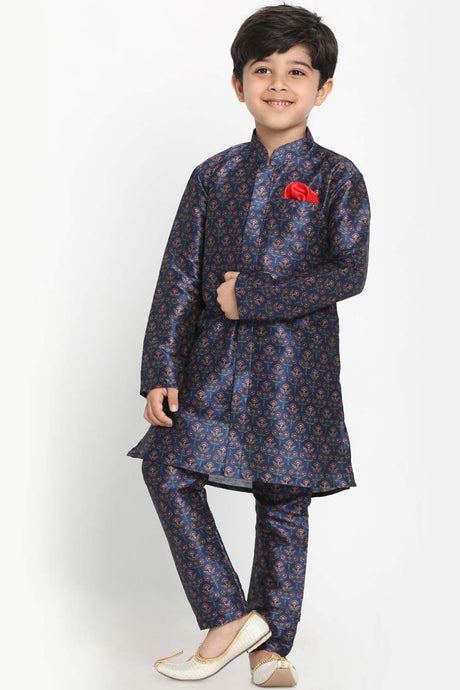 Buy Boys Art Silk Floral Kurta Pyjama Set in Blue