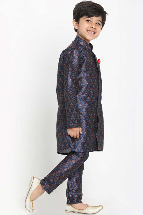 Shop Boys Floral Kurta Pyjama Set in Blue