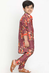 Shop Boys Floral Kurta Pyjama Set in Purple