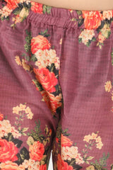 Buy Floral Mandarin Collar Kurta Pyjama Set in Purple