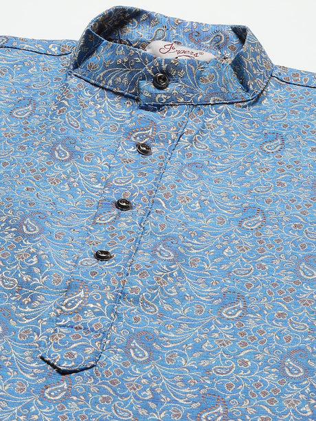 Men's Blue Jacquard Printed Kurta Set