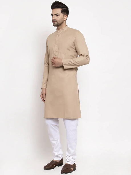 Men's Brown Cotton Blend Solid Kurta Set