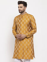 Men's Mustard Jacquard Abstract Kurta Top