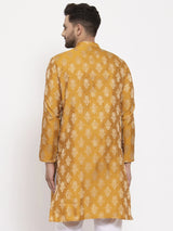 Men's Mustard Jacquard Abstract Kurta Top