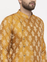 Men's Mustard Jacquard Abstract Kurta Top