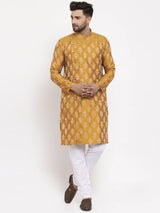 Men's Mustard Jacquard Abstract Kurta Top