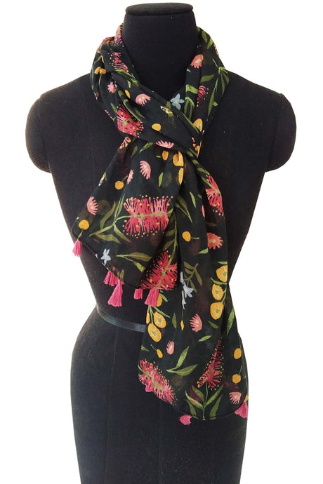 Black And Multi Polyester Scarf