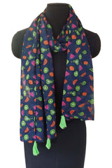 Navy And Multi Polyester Scarf