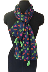 Navy And Multi Polyester Scarf