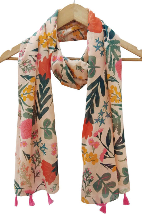 Peach And Multi Polyester Scarf