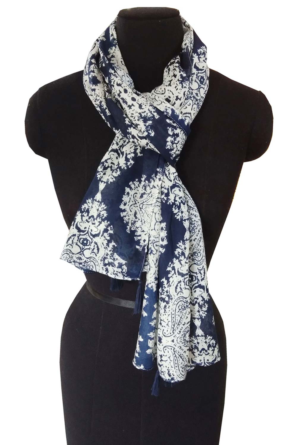 Blue And White Viscose Scarf