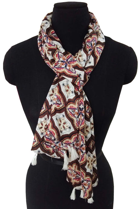 Brown And Multi Viscose Scarf