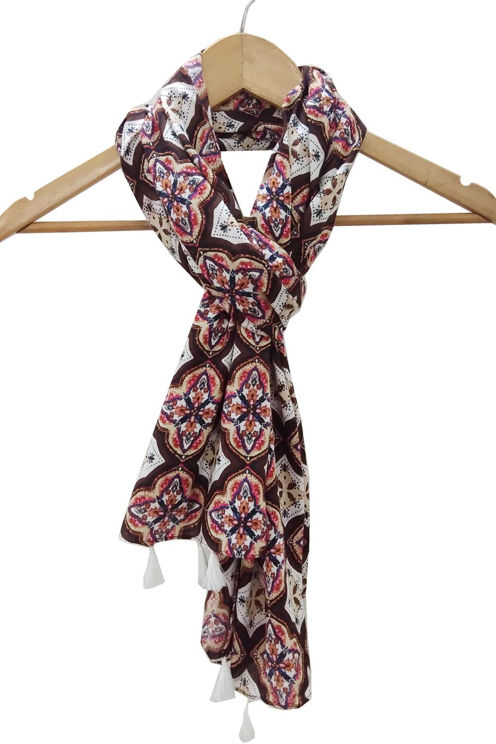 Brown And Multi Viscose Scarf