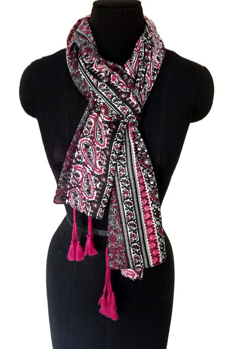 Black And Pink Viscose Scarf