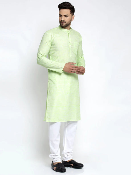 Men's green Linen Solid Kurta Set