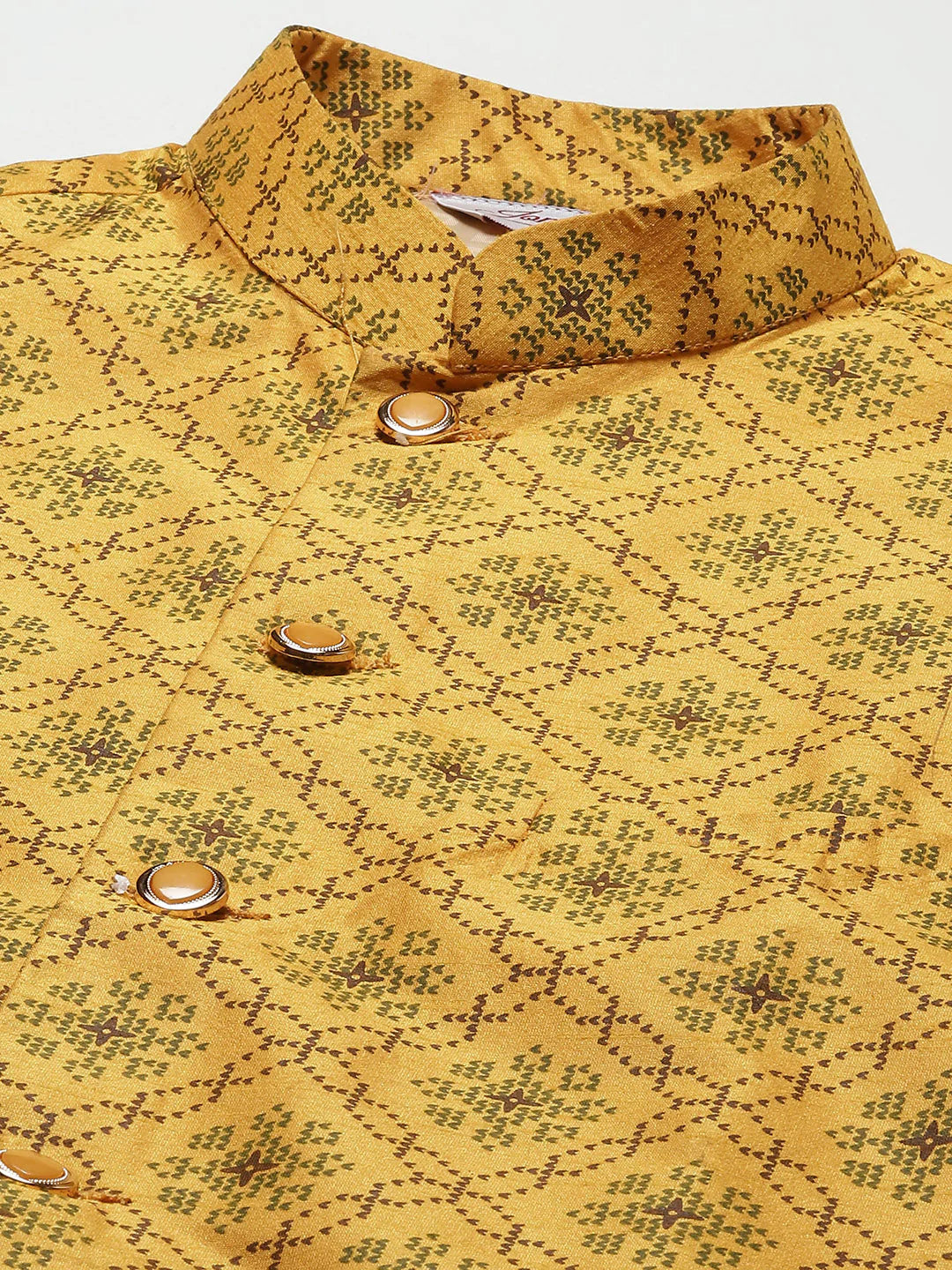 Men's Mustard Dupion Silk Printed Kurta Set with Jacket