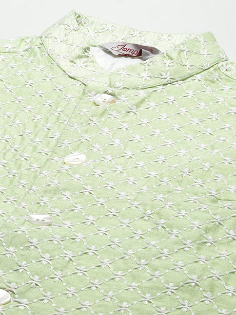 Men's green Cotton Blend Chikankari Kurta Set with Jacket