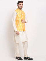 Men's Mustard Silk Blend Printed Nehru Jacket