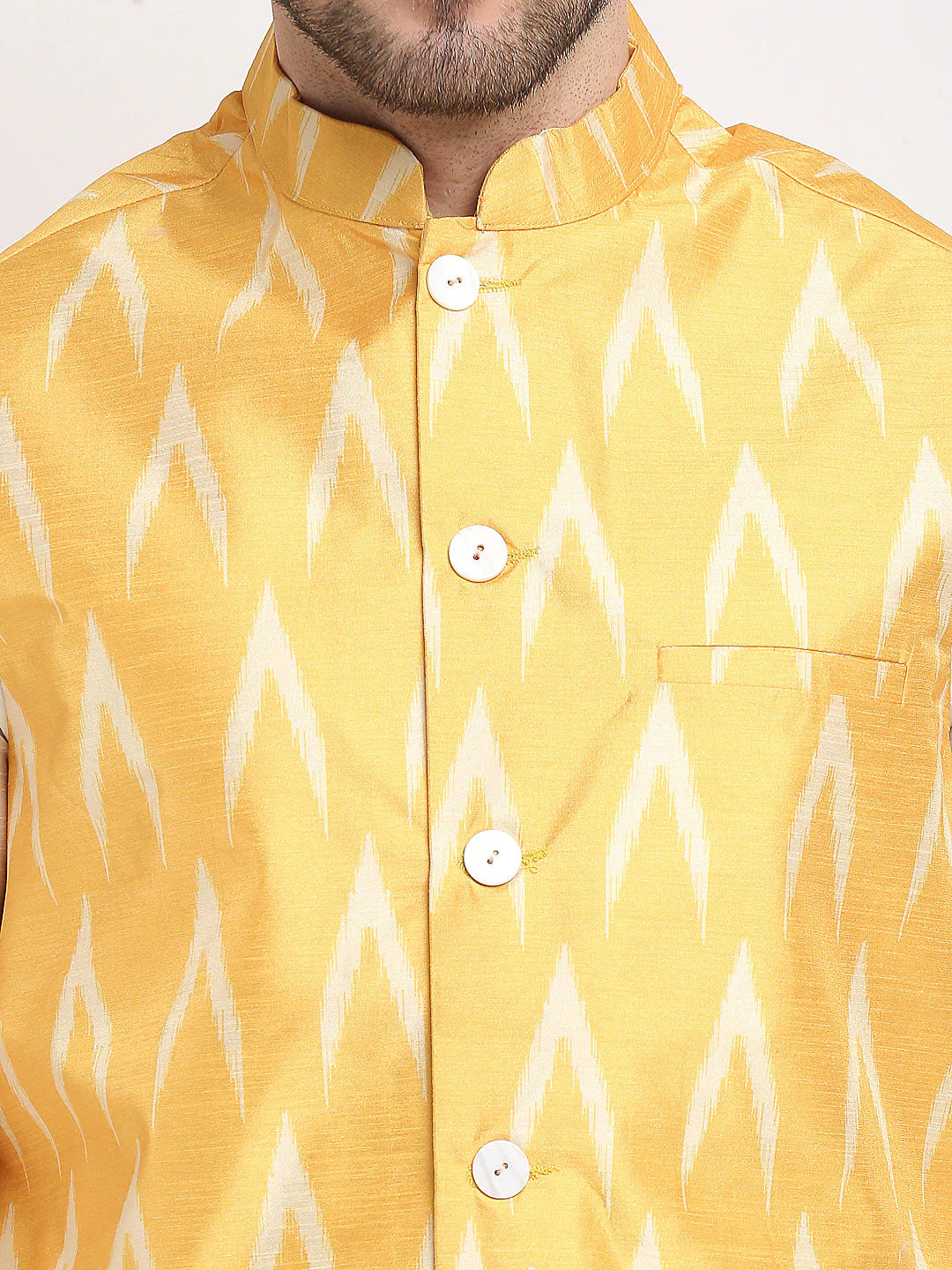 Men's Mustard Silk Blend Printed Nehru Jacket