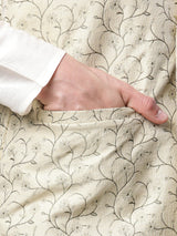 Men's Beige Jacquard Silk Woven Design Kurta Set with Jacket