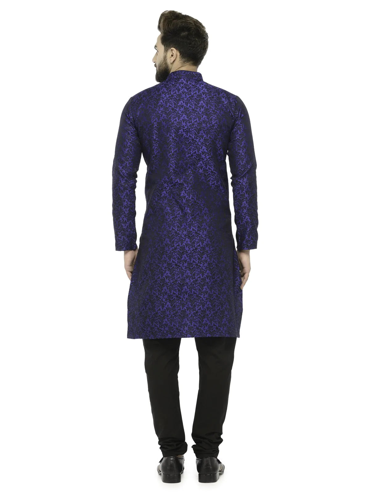 Men's Blue Jacqurd Silk Woven Design Kurta Set