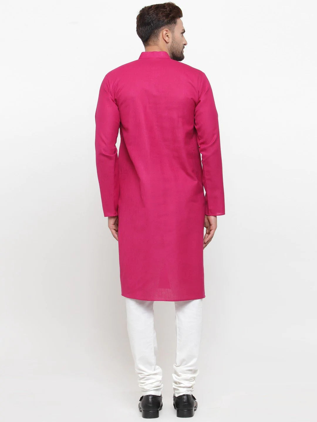 Men's Pink Cotton Blend Solid Kurta Set