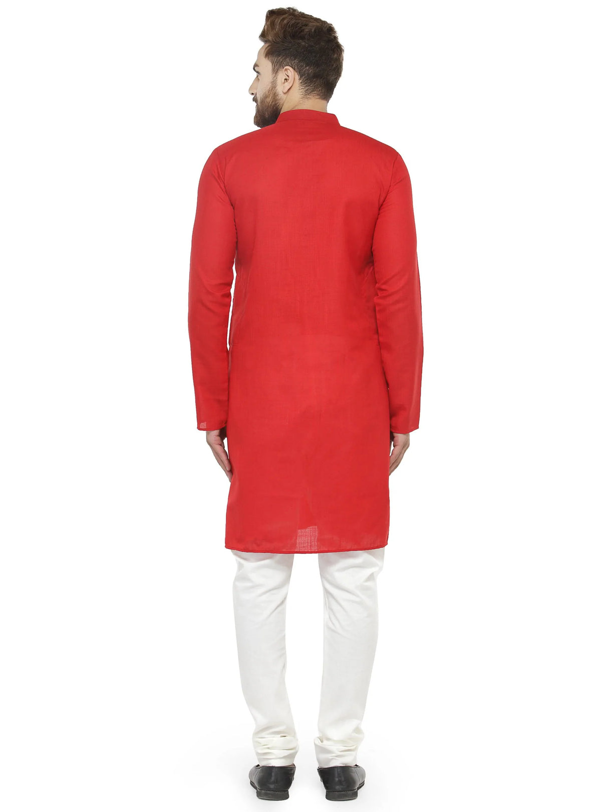 Men's Red Cotton Blend Solid Kurta Set