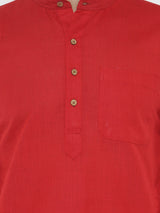 Men's Red Cotton Blend Solid Kurta Set