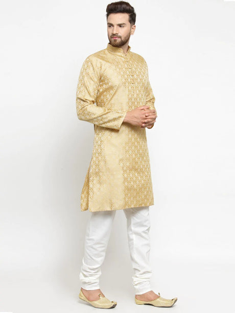 Men's Gold Jacqurd Silk Woven Design Kurta Set