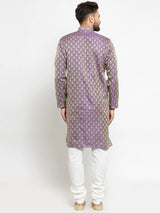 Men's purple Jacquard Silk Woven Design Kurta Top