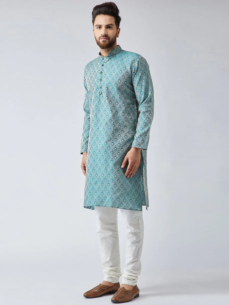 Men's green Jacquard Silk Woven Design Kurta Top