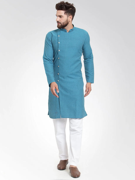 Men's green Cotton Jacquard Geometric Kurta Top