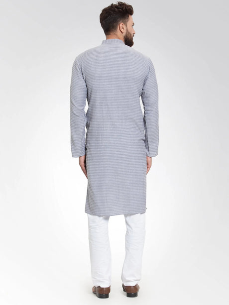 Men's Blue Cotton Blend Woven Design Kurta Set