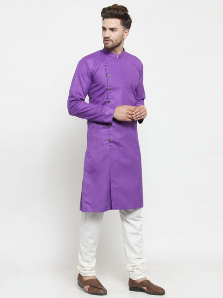 Men's purple Cotton Blend Solid Kurta Set