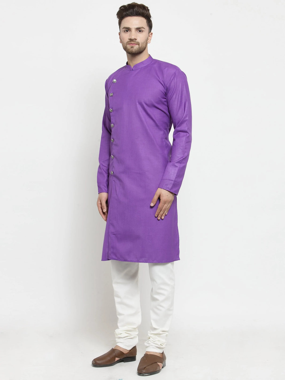Men's purple Cotton Blend Solid Kurta Set