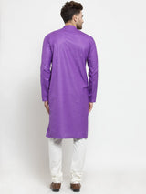 Men's purple Cotton Blend Solid Kurta Top