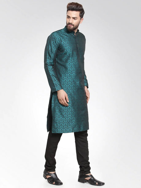 Men's green Jacquard Silk Woven Design Kurta Top