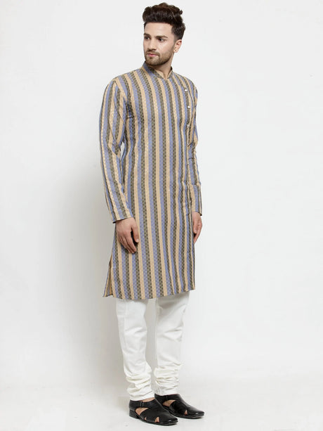 Men's Multi-color Jacquard Silk Woven Design Kurta Top