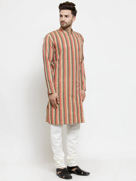 Men's Red Jacquard Silk Woven Design Kurta Top