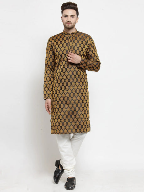 Men's Black Jacquard Woven Kurta Top