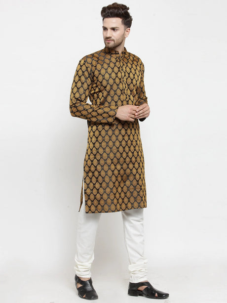 Men's Black Jacquard Woven Kurta Set