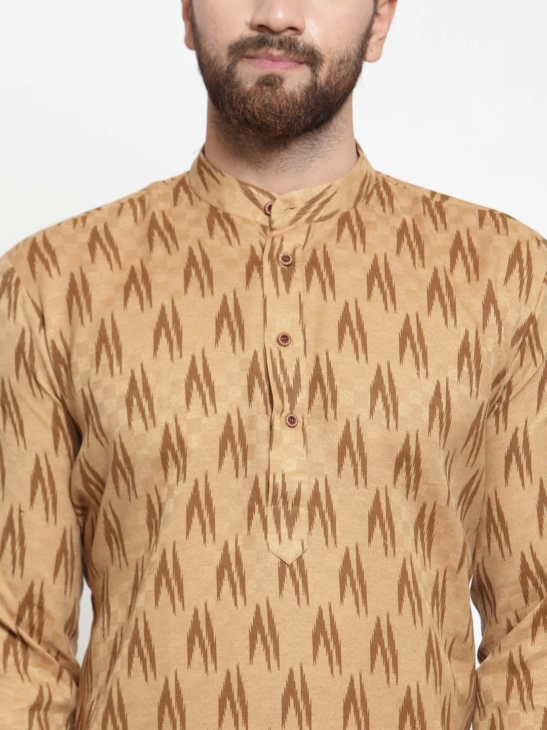 Men's Brown Cotton Blend Printed Kurta Set