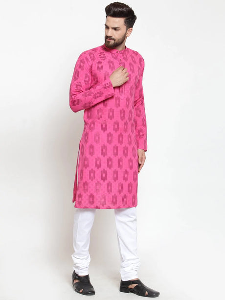 Men's Pink Cotton Blend Printed Kurta Top