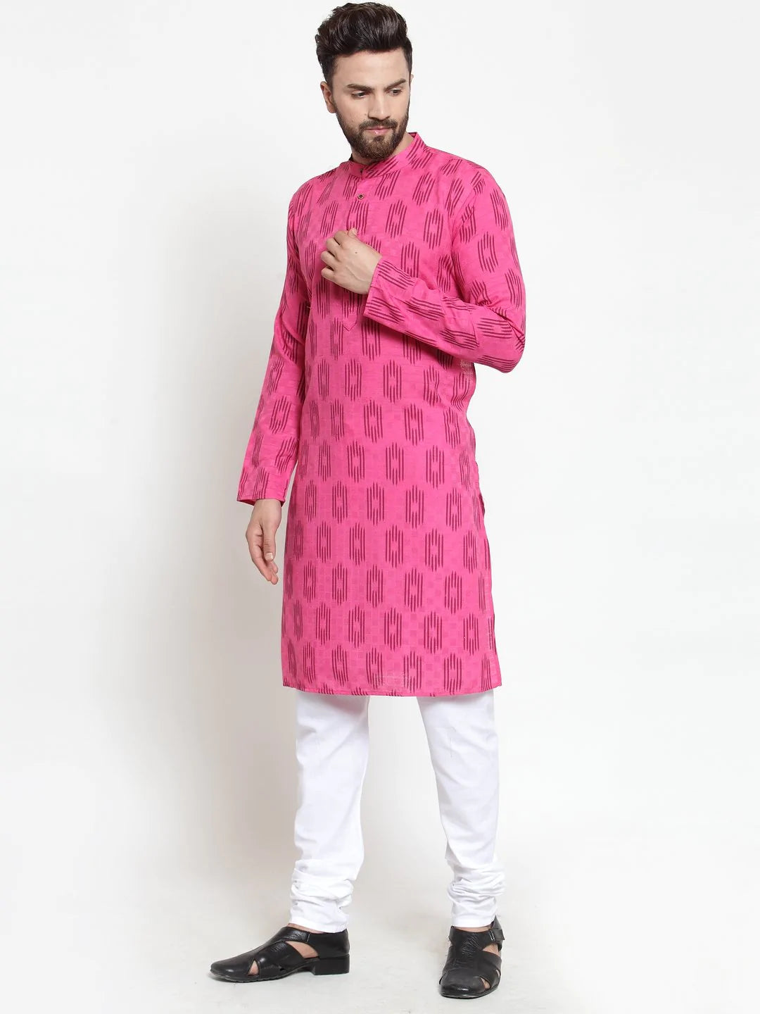 Men's Pink Cotton Blend Printed Kurta Top
