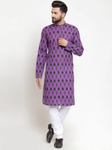 Men's purple Cotton Blend Printed Kurta Top