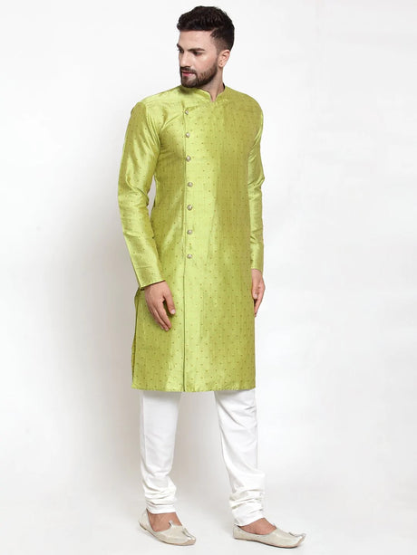 Men's green Dupion Silk Polka Dots Kurta Set