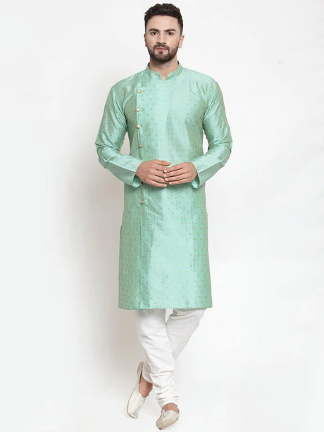 Men's Blue Dupion Silk Polka Dots Kurta Top