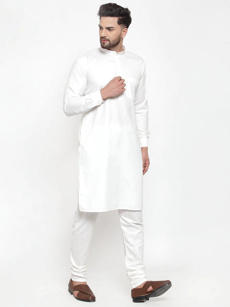 Men's White Cotton Solid Kurta Set