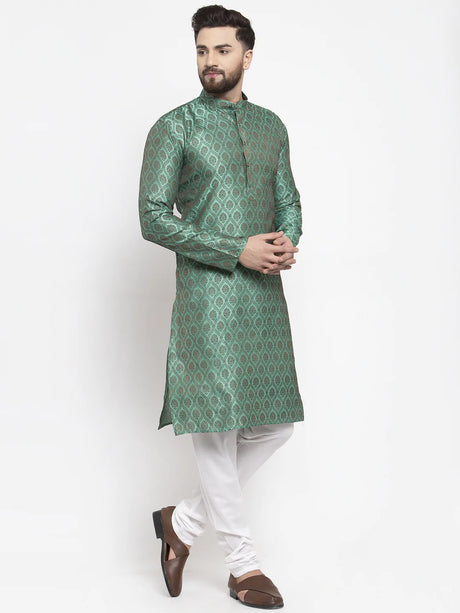 Men's green Jacquard Printed Kurta Set