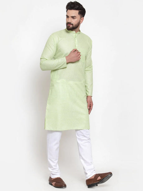 Men's green Cotton Solid Kurta Set